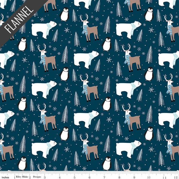 Winter Magic Winter Animals Flannel in Navy
