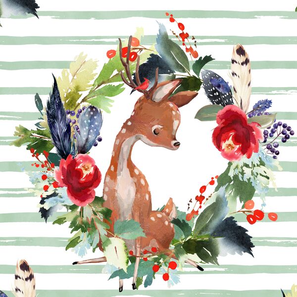 Boho Winter Deer in Spearmint Stripe