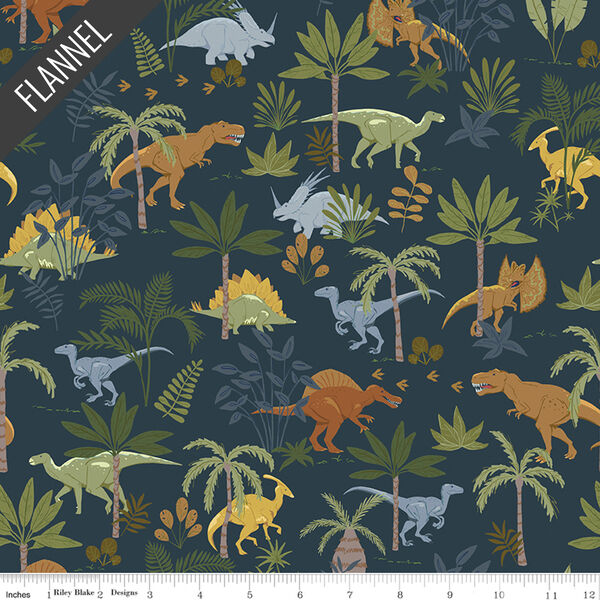 Cretaceous Jungle Dinos Flannel in Navy