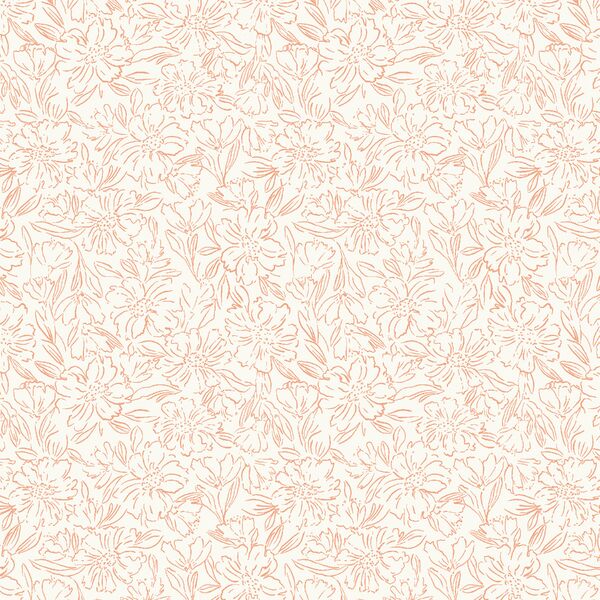 Small Sketched Blooms in Peach on Cream