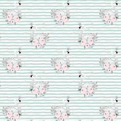 Small Blush Swans in Mint Green Stripes