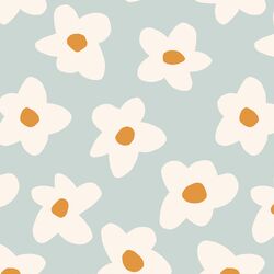 Graphic Retro Flowers in Light Dusty Teal