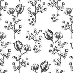 Large Woodland Botanicals in Onyx on White