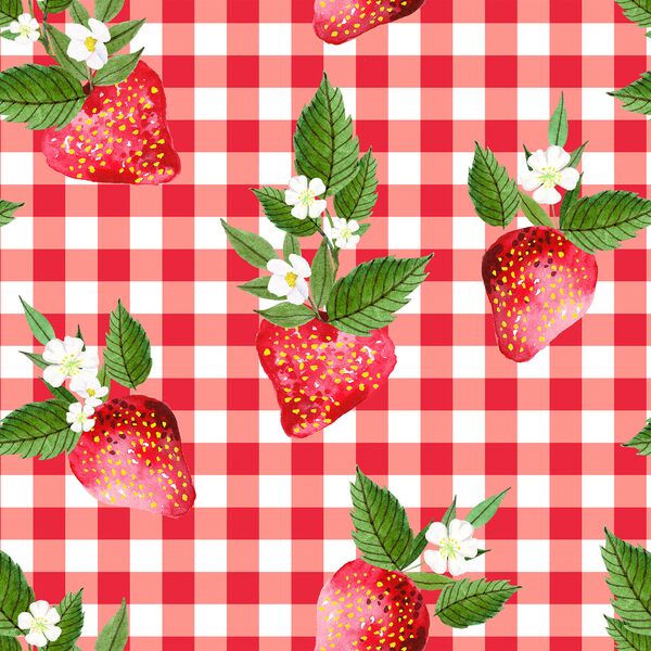 Large Strawberries in Berry Red Gingham