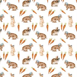 Little Cool Bunnies and Carrots in White