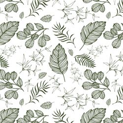 Foliage in Olive Green on White