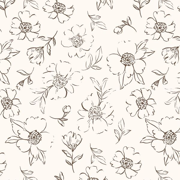 Sweet Peonies Sketch in Cream