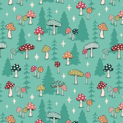 Forest Mushrooms in Winter Aqua
