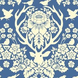 Antler Damask in Ivory on Hyacinth Blue
