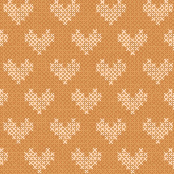 Cross Stitched Hearts in Amber Gold