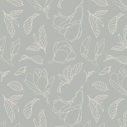 Magnolia Line Art in Cream on Grey