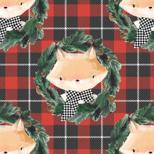 Fox on Tartan Plaid in Classic Red