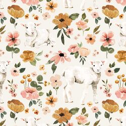 Floral Lambs in Cream
