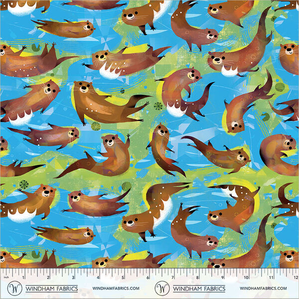 Swimming Otters in Cyan