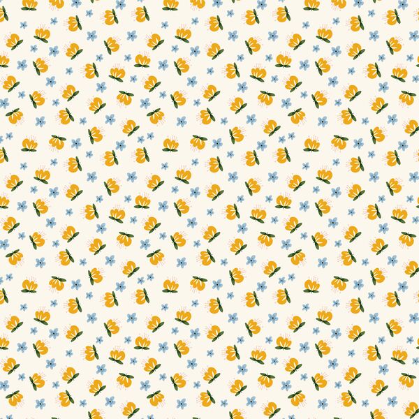 Yellow and Blue Florals in Ivory