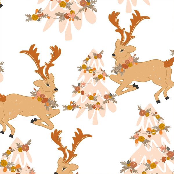 Floral Reindeer in White