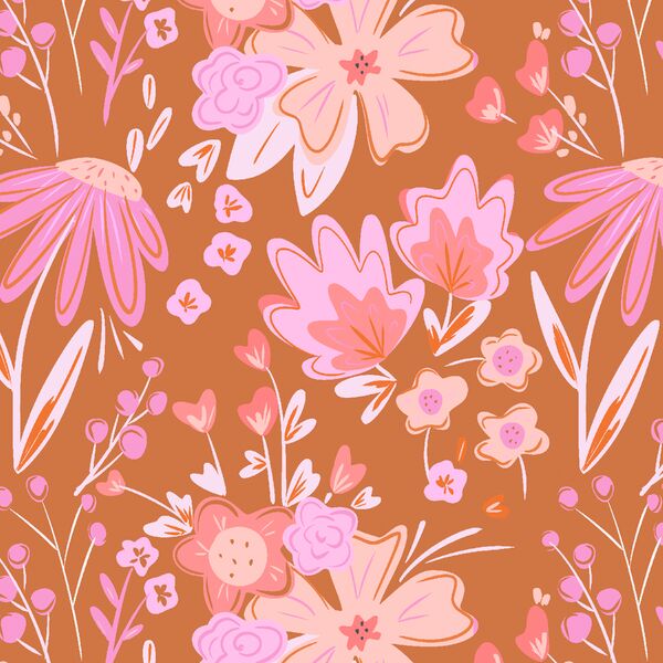 Large Blissful Floral in Burnt Orange