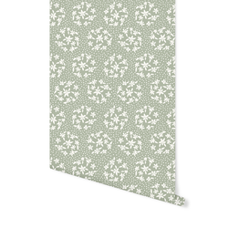 Floral Dot Silhouette in Ivory on Thyme Green