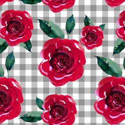 Blooming Roses on Gingham in Grey