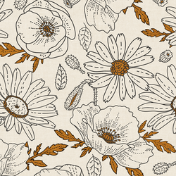 Large Poppies and Daisies in Cream
