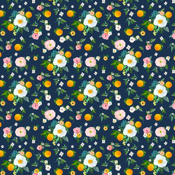 Small Orange Blossoms in Navy