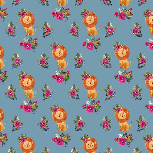 Small Floral Lion in Blue Mist
