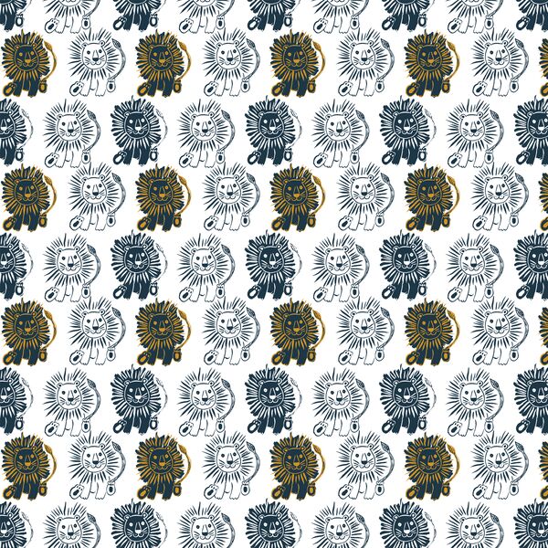 Block Print Lions in Deep Navy