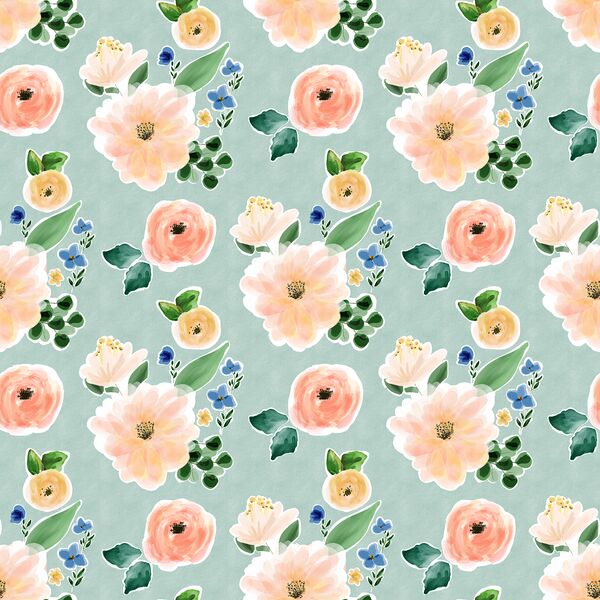 Citrus Floral in Aqua Sky