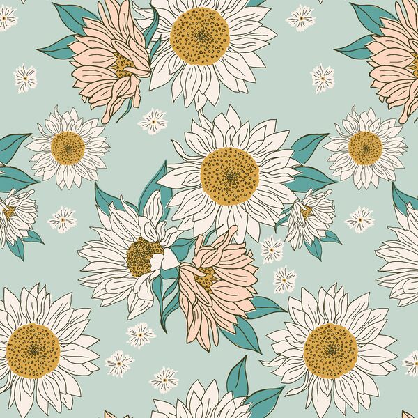 Boho Sunflowers in Aqua