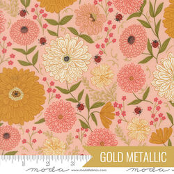 Zinnias and Ladybugs in Pretty Pink Metallic