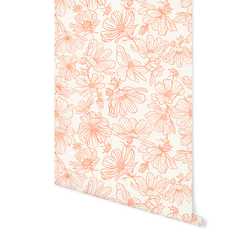 Floral Sketch in Sweet Orange on Cream