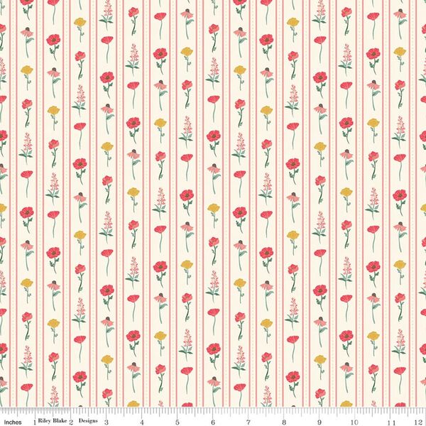 Floral Stripes in Vintage White