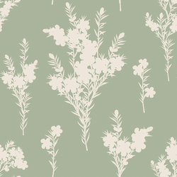 Blooming Branches in Cream on Sage Green