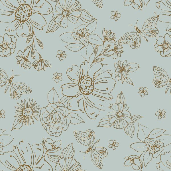 Big Sketched Florals in Robin