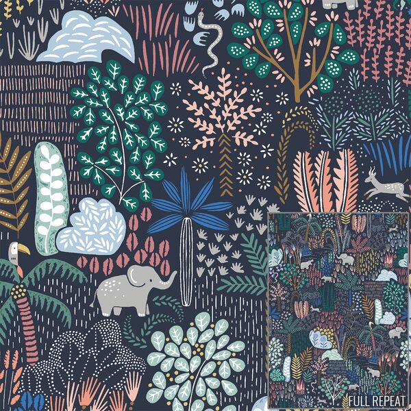 Jungle Jubilee in Midnight Blue