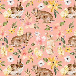 Floral Bunnies and Chicks in Pink