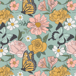 Butterfly Floral in Aqua Spring