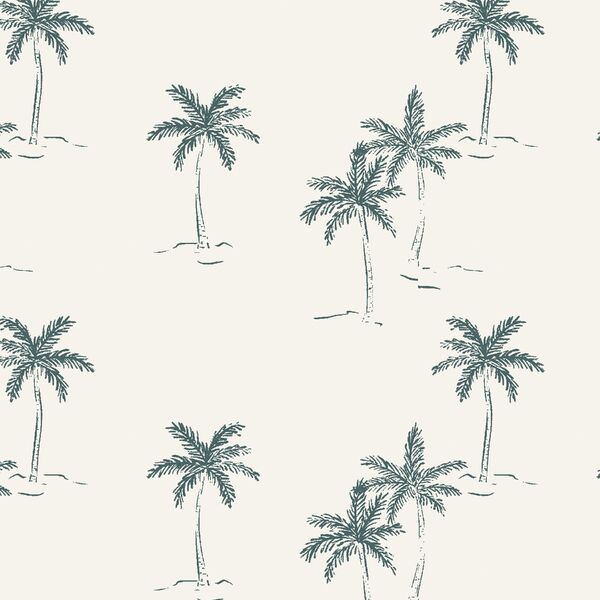 Big Sketched Palms in Teal Blue on White Sand