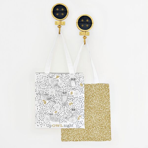 Up Owl Night Tote Panel in Onyx and Gold