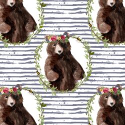 Floral Honey Bear Wreath in Lilac Bush Stripes