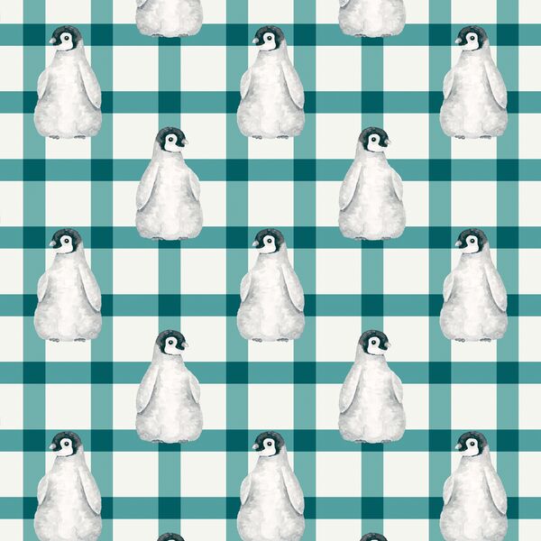 Penguin in Teal Plaid