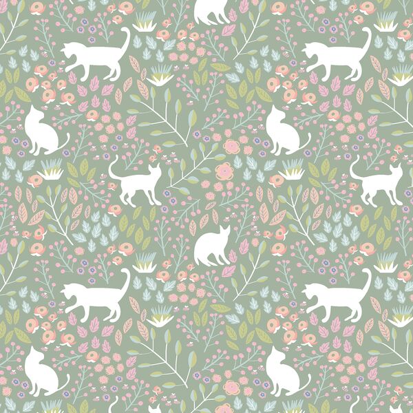 Cat Garden in Soft Green