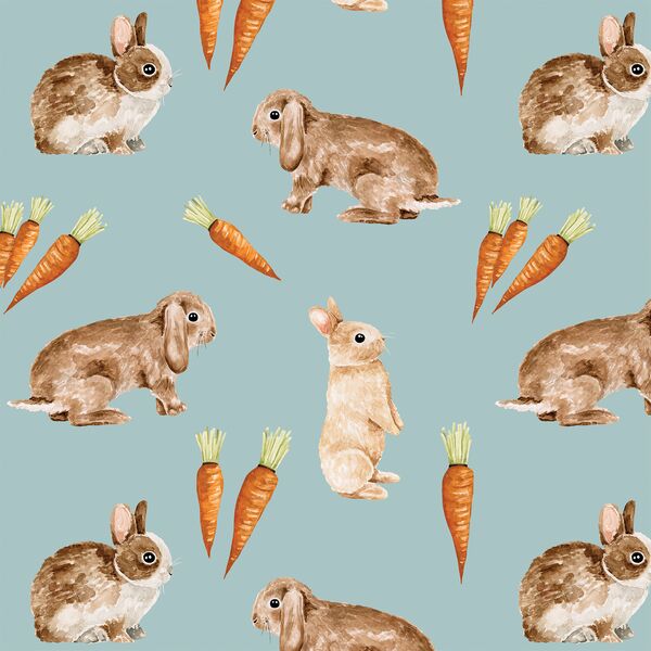 Bunnies and Carrots in Light Blue
