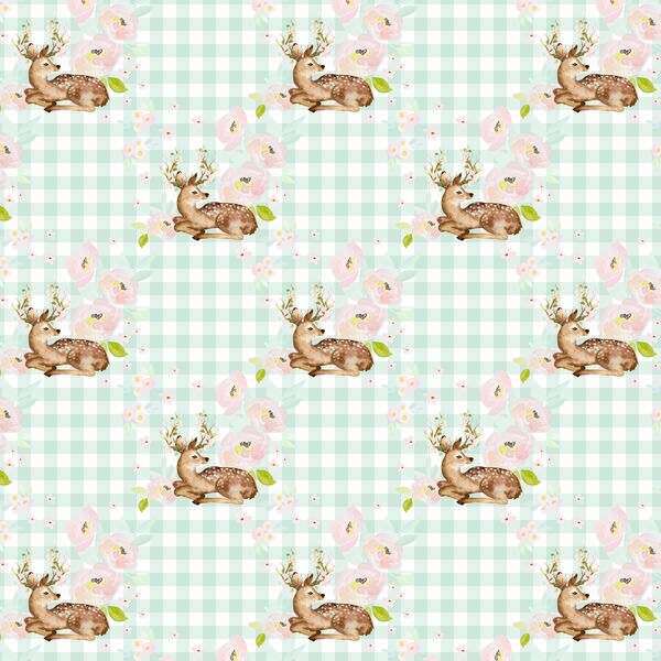 Little Blush Floral Deer in Light Green Gingham