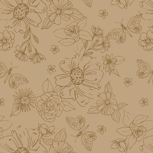 Big Sketched Florals in Mocha