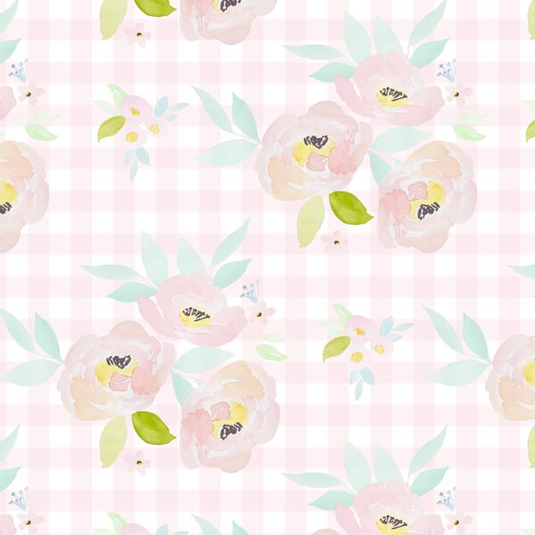 Blush Roses in Soft Pink Gingham
