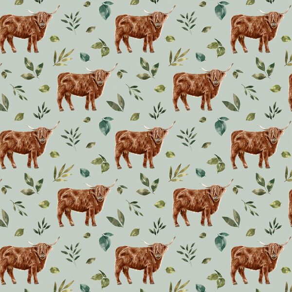 Little Highland Cow in Botanical Mint