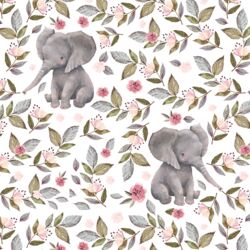 Floral Baby Elephant in White