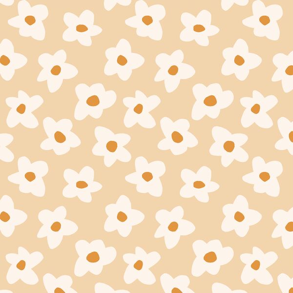 Small Graphic Retro Flowers in Light Apricot Cream