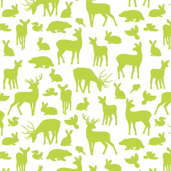 Forest Friends in Lime on White